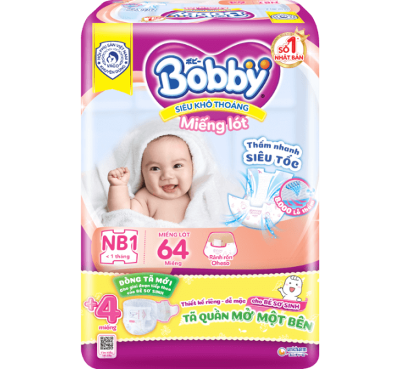 Miếng lót Bobby size Newborn 1 64 miếng (dưới 5kg)