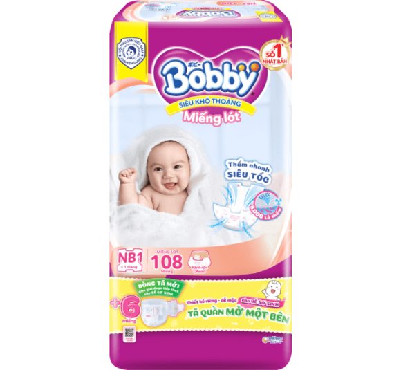 Miếng lót Bobby size Newborn 1 108 miếng (dưới 5kg)