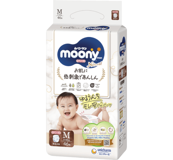 Bỉm tã quần Moony Natural size M 46 miếng (5-10kg) (giao bao bì ngẫu nhiên)