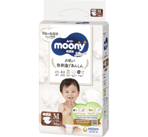 Bỉm tã dán Moony Natural size M 46 miếng (6-11kg) (giao bao bì ngẫu nhiên)