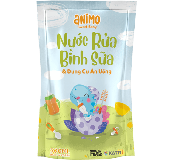 Nước rửa bình sữa Animo túi 500ml (Xanh da trời)