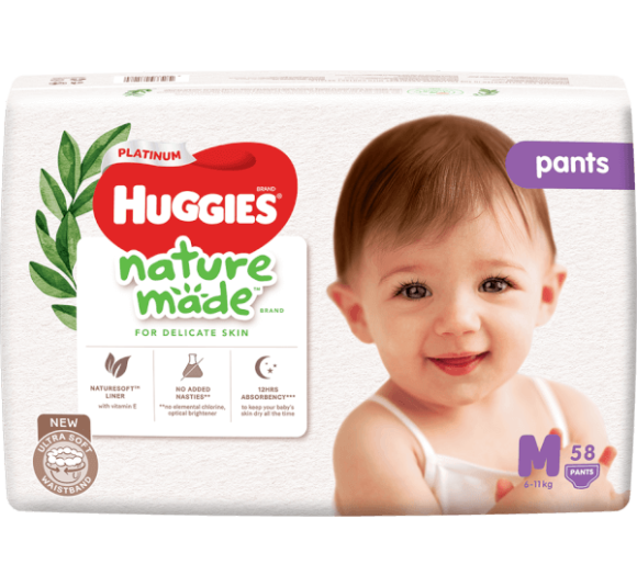 Bỉm tã quần Huggies Platinum Nature Made M size 58 miếng (6-11kg) (giao bao bì ngẫu nhiên)