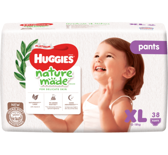 Bỉm tã quần Huggies Platinum Nature Made size XL 38 miếng (12-18kg) (giao bao bì ngẫu nhiên)