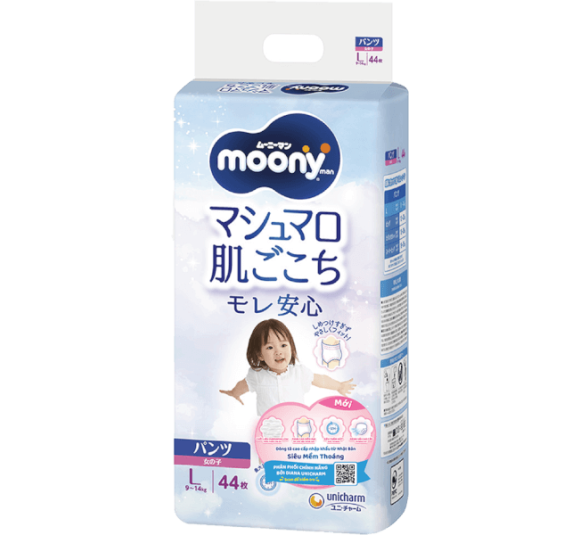 Bỉm tã quần Moony bé gái size L 44 miếng (9-14kg) (giao bao bì ngẫu nhiên)