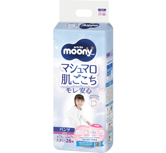 Bỉm tã quần Moony bé gái size XXL 26 miếng (13-28kg) (giao bao bì ngẫu nhiên)