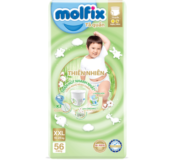 Tã quần Molfix Thiên Nhiên (XXL, 15 - 25kg, 56 miếng) (giao bao bì ngẫu nhiên)