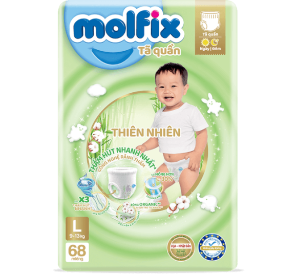Tã quần Molfix (L, 9 - 13kg, 68 miếng) (giao bao bì ngẫu nhiên)