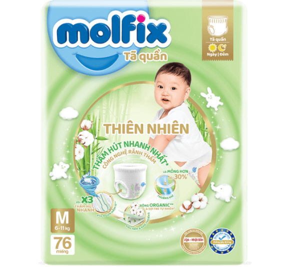 Tã quần Molfix Thiên Nhiên (M, 6 - 11kg, 76 miếng) (giao bao bì ngẫu nhiên)
