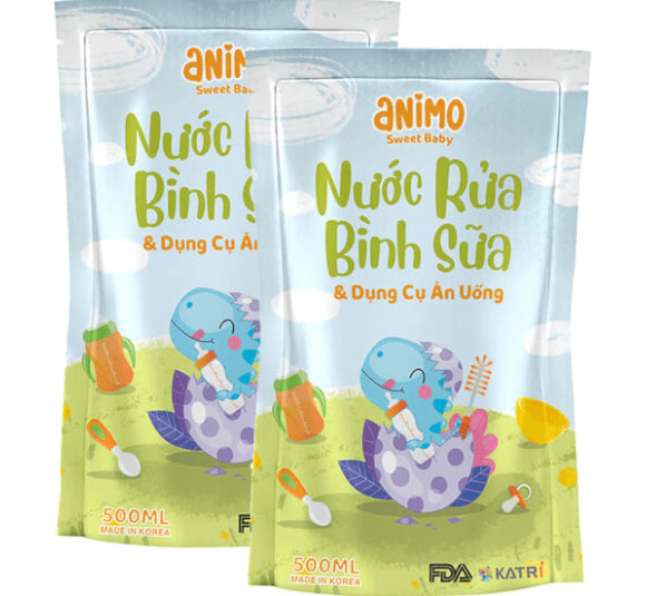 Combo 2 Nước rửa bình sữa Animo túi 500ml (Xanh da trời)