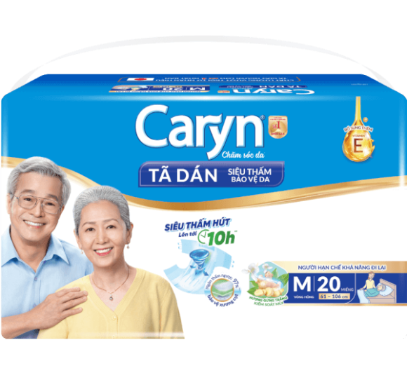 Tã dán giấy Caryn Siêu Thấm size M (hông 61 -106cm) - 20 miếng (giao bao bì ngẫu nhiên)