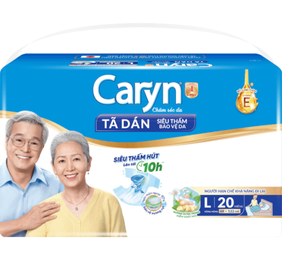 Tã dán giấy Caryn Siêu Thấm size L (hông 68 -122cm) - 20 miếng (giao bao bì ngẫu nhiên)