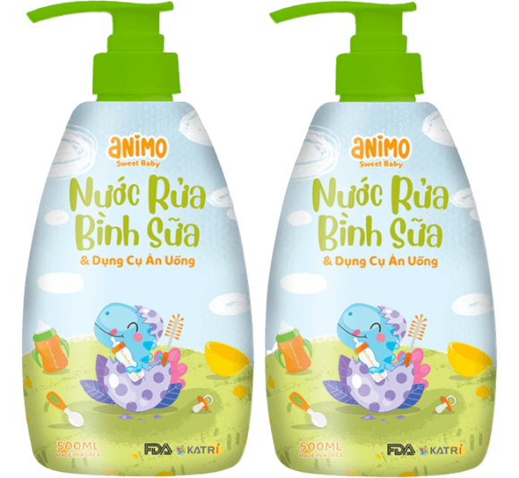 Combo 2 Nước rửa bình sữa Animo chai 500ml (Xanh da trời)