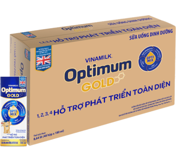 Thùng Sữa uống dinh dưỡng Optimum Gold 180ml (Lốc 4 hộp) - 12 lốc