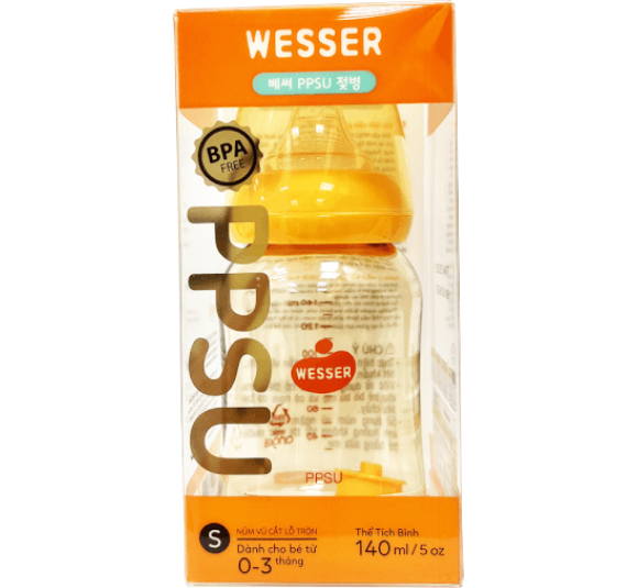 Bình sữa Wesser nhựa PPSU cổ hẹp 140ml (Giao bao bì ngẫu nhiên)