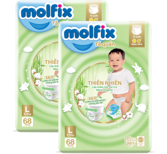 Combo 2 Tã quần Molfix (L, 9 - 13kg, 68 miếng) (giao bao bì ngẫu nhiên)