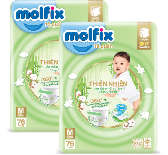 Combo 2 Tã quần Molfix Thiên Nhiên (M, 6 - 11kg, 76 miếng) (giao bao bì ngẫu nhiên)