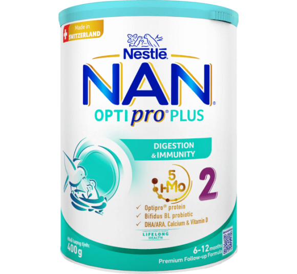 Sữa Nan Optipro PLUS 2 400g, với 5HMO, sản xuất tại Thụy Sỹ (6-12 tháng) (Giao bao bì ngẫu nhiên)