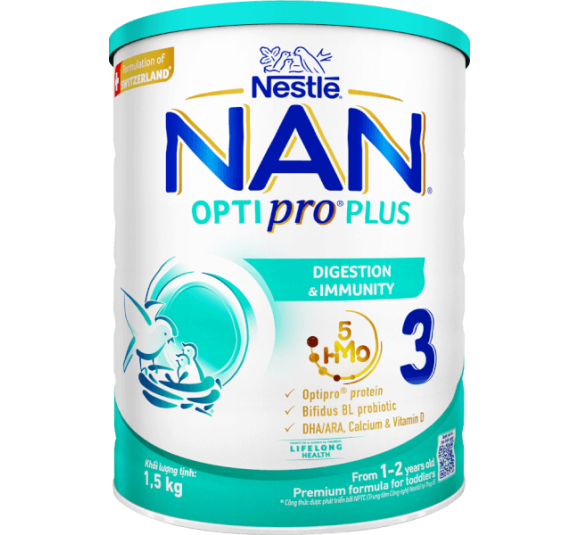 Sữa Nan Optipro PLUS 3 1.5kg, với 5HMO, công thức từ Thụy Sĩ (1-2 tuổi) (Giao bao bì ngẫu nhiên)