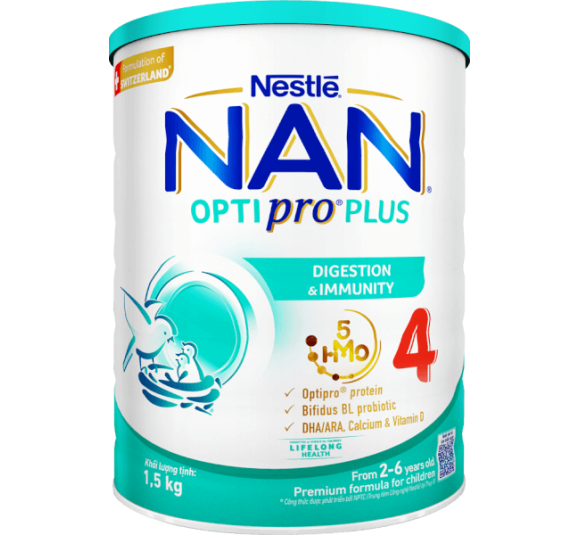 Sữa Nan Optipro PLUS 4 1.5kg, với 5HMO, Công thức từ Thụy Sĩ (2-6 tuổi) (Giao bao bì ngẫu nhiên)