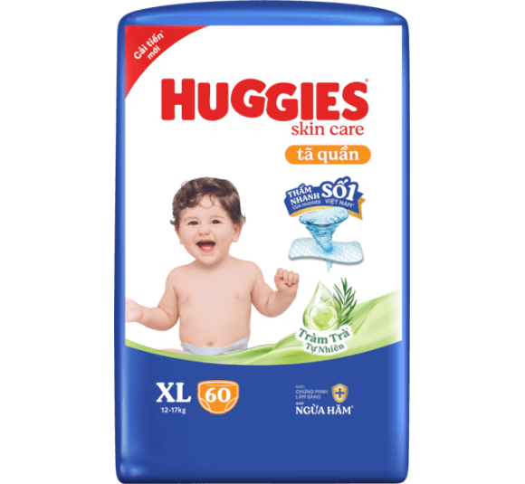 Tã quần Huggies Skincare gói cực đại (XL, 12-17kg, 60 miếng) (giao bao bì ngẫu nhiên)