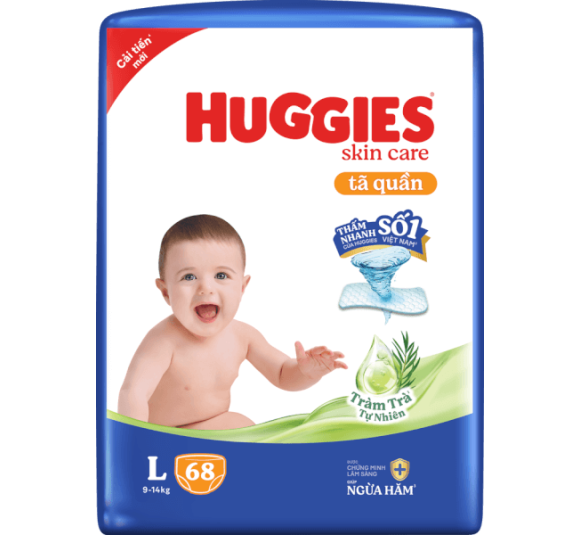 Tã quần Huggies Skincare gói cực đại (L, 9-14kg, 68 miếng) (giao bao bì ngẫu nhiên)