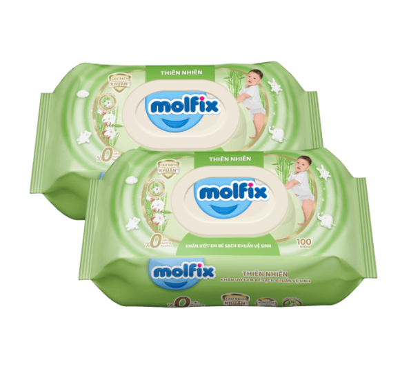 Combo 2 khăn ướt em bé sạch khuẩn vệ sinh Molfix 100 miếng