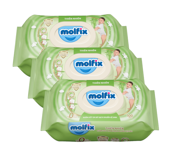 Combo 3 khăn ướt em bé sạch khuẩn vệ sinh Molfix 100 miếng (Giao bao bì ngẫu nhiên)