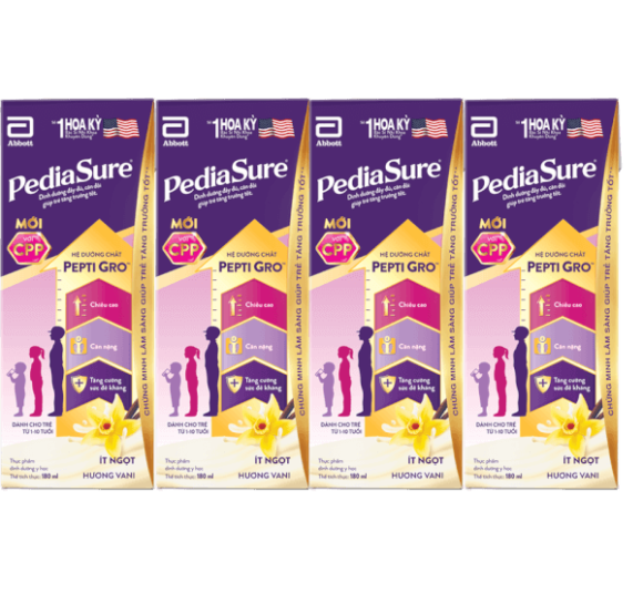 Thực phẩm dinh dưỡng y học cho trẻ 1-10 tuổi: Pediasure hương vani (180ml) (Lốc 4)
