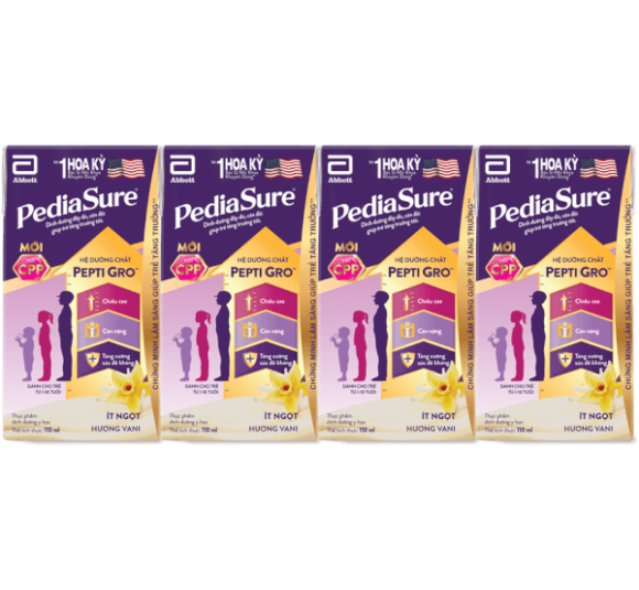 Thực phẩm dinh dưỡng y học cho trẻ 1-10 tuổi: Pediasure hương vani (110ml) (Lốc 4)