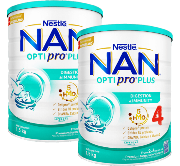 Combo 2 Sữa Nan Optipro PLUS 4 1.5kg, với 5HMO, Công thức từ Thụy Sĩ (2-6 tuổi)