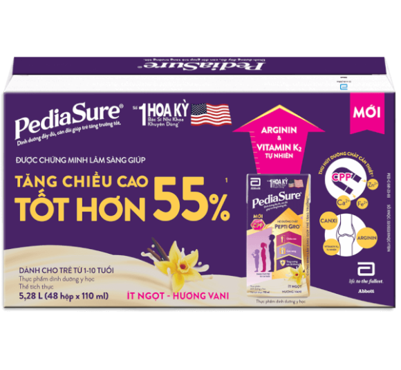 Thùng Thực phẩm dinh dưỡng y học cho trẻ 1-10 tuổi: Pediasure hương vani (110ml) (Lốc 4)