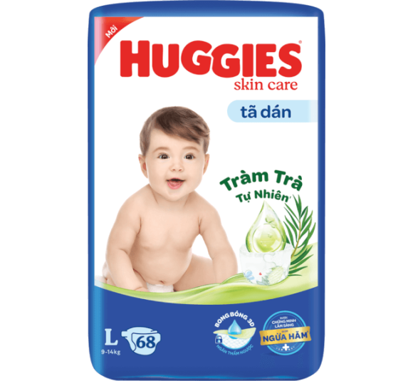 Tã dán Huggies Skincare cực đại (L,  9 - 14kg, 68 miếng)