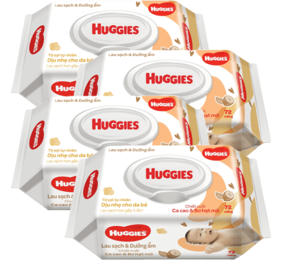 Combo 4 Khăn ướt cao cấp Huggies bơ hạt mỡ 72 Miếng