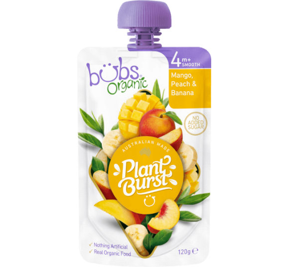 Trái Cây Nghiền Bubs Organic Xoài, Đào & Chuối