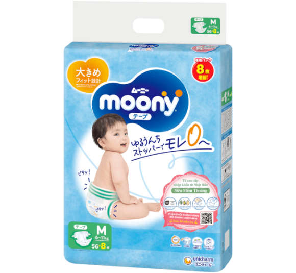Tã dán Moony (M, 56 miếng + 8 miếng)