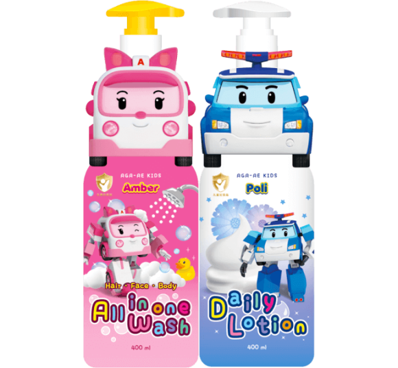 Combo 1 Lotion dưỡng da cho bé Aga-ae 400 ml (xanh) và 1 Tắm gội toàn thân cho bé Aga-ae 400ml (hồng)