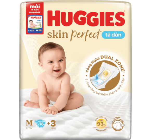 Tã dán cực đại Huggies Skin Perfect (M, 6-11kg, 76 miếng)