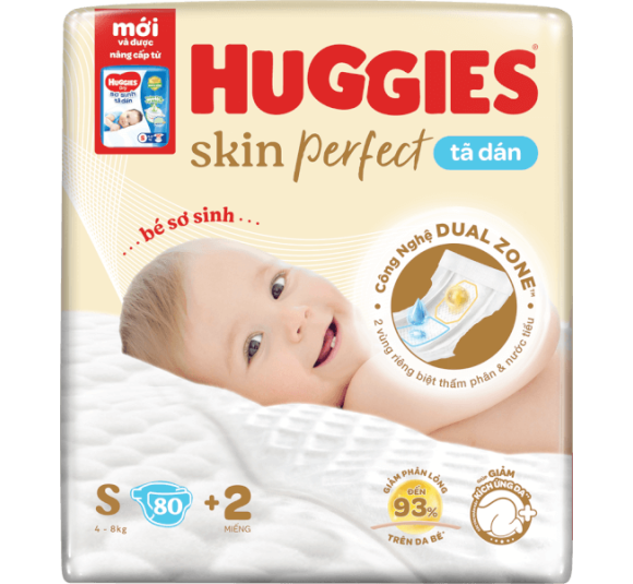 Tã dán sơ sinh Huggies Skin Perfect (S, 4-8kg, 80 miếng)