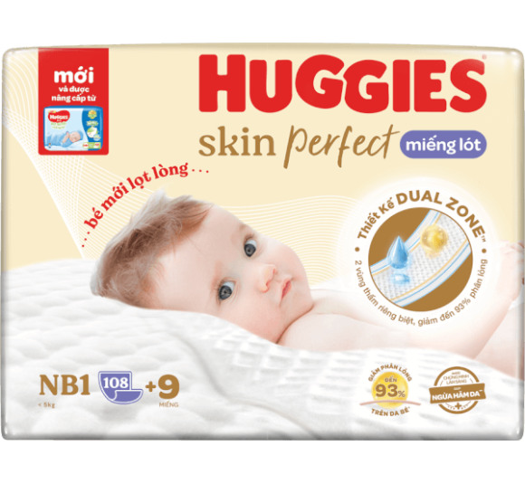 Miếng lót lọt lòng Huggies Skin Perfect (Newborn 1, dưới 5kg, 108 miếng)