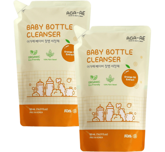 Combo 2 Nước rửa bình sữa AGA-AE hương cam - Túi 500ml (Giao bao bì ngẫu nhiên)