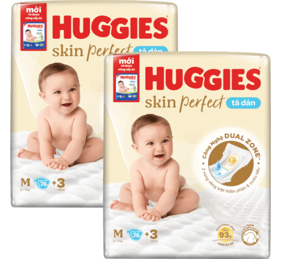 Combo 2 Tã dán cực đại Huggies Skin Perfect (M, 6-11kg, 76 miếng)