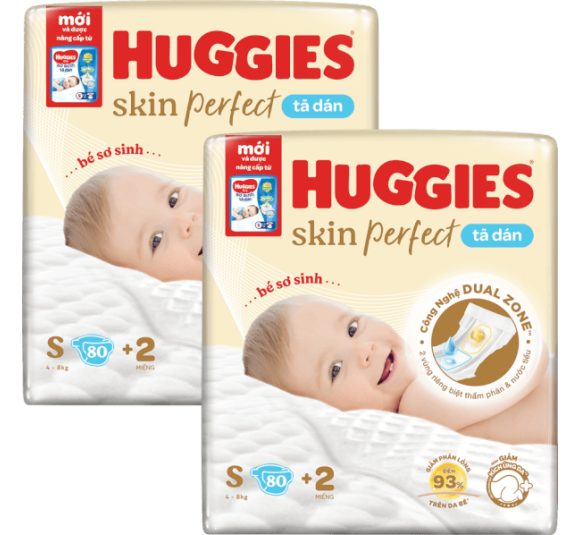 Combo 2 Tã dán sơ sinh Huggies Skin Perfect (S, 4-8kg, 80 miếng)