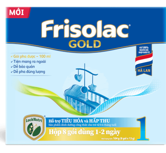 Sữa Frisolac Gold số 1 (0-6 tháng) 8 gói x 13g