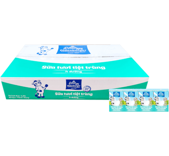 Thùng Sữa tươi tiệt trùng Oldenburger ít đường 110ml (lốc 4 hộp)