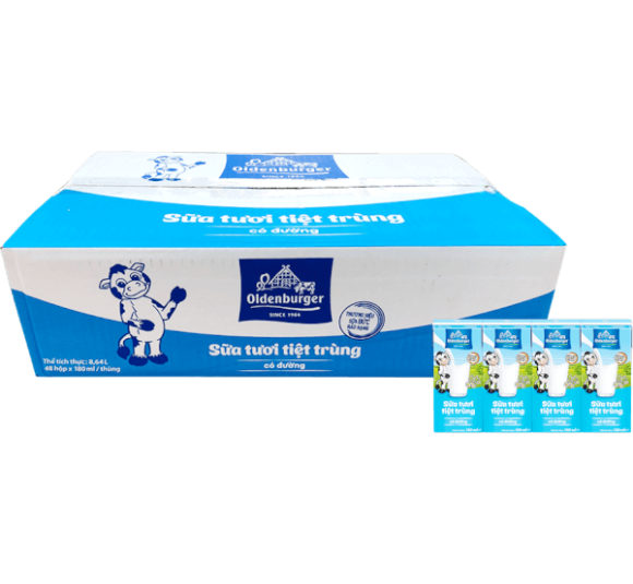 Thùng Sữa tươi tiệt trùng Oldenburger có đường 180ml (lốc 4 hộp)