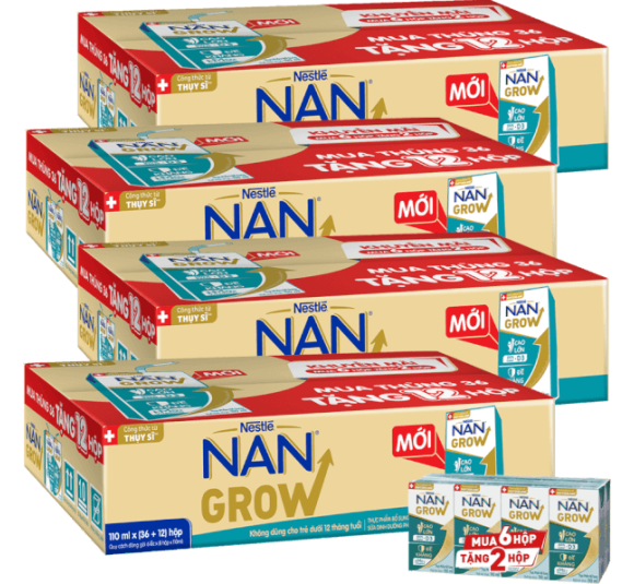 Combo 4 thùng thực phẩm bổ sung Nestlé NANGROW 6 (8x110ml) Mua 6 tặng 2