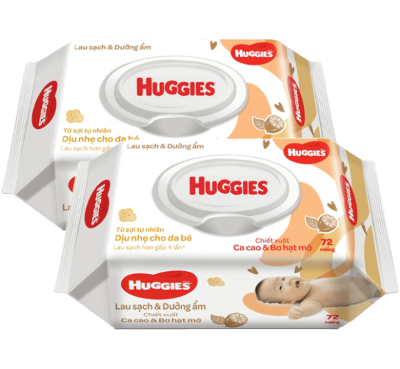 Combo 2 Khăn ướt cao cấp Huggies bơ hạt mỡ 72 Miếng