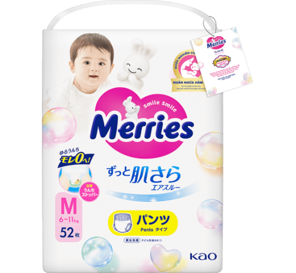 Tã quần Merries (M, 6-11kg, 52 miếng) (giao bao bì ngẫu nhiên)