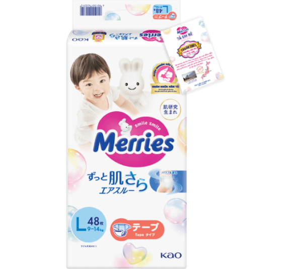Tã dán Merries (L, 9-14kg, 48 miếng)