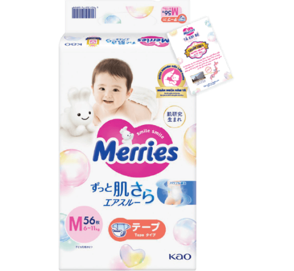 Tã dán Merries (M, 6-11kg, 56 miếng)